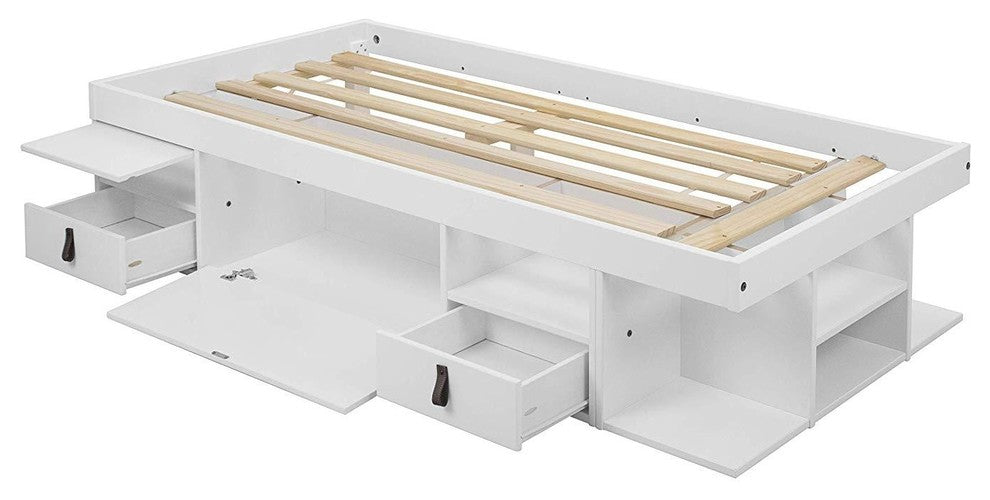 Memomad Bali Storage Platform Bed with Drawers (Twin Size, Off White)