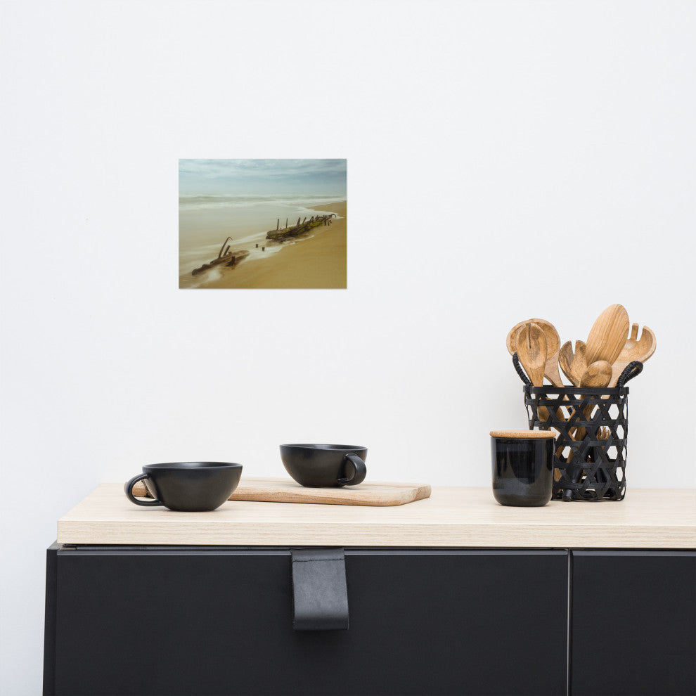 Misty Shipwreck on the Beach Landscape Photo Unframed Wall Art Print, 8" X 10"
