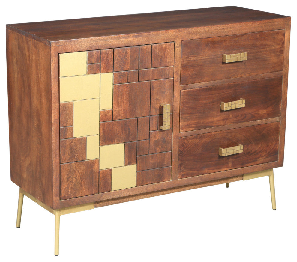 Nuna Mango Wood Bathroom Linen Cabinet With 1 Door/3 Drawers