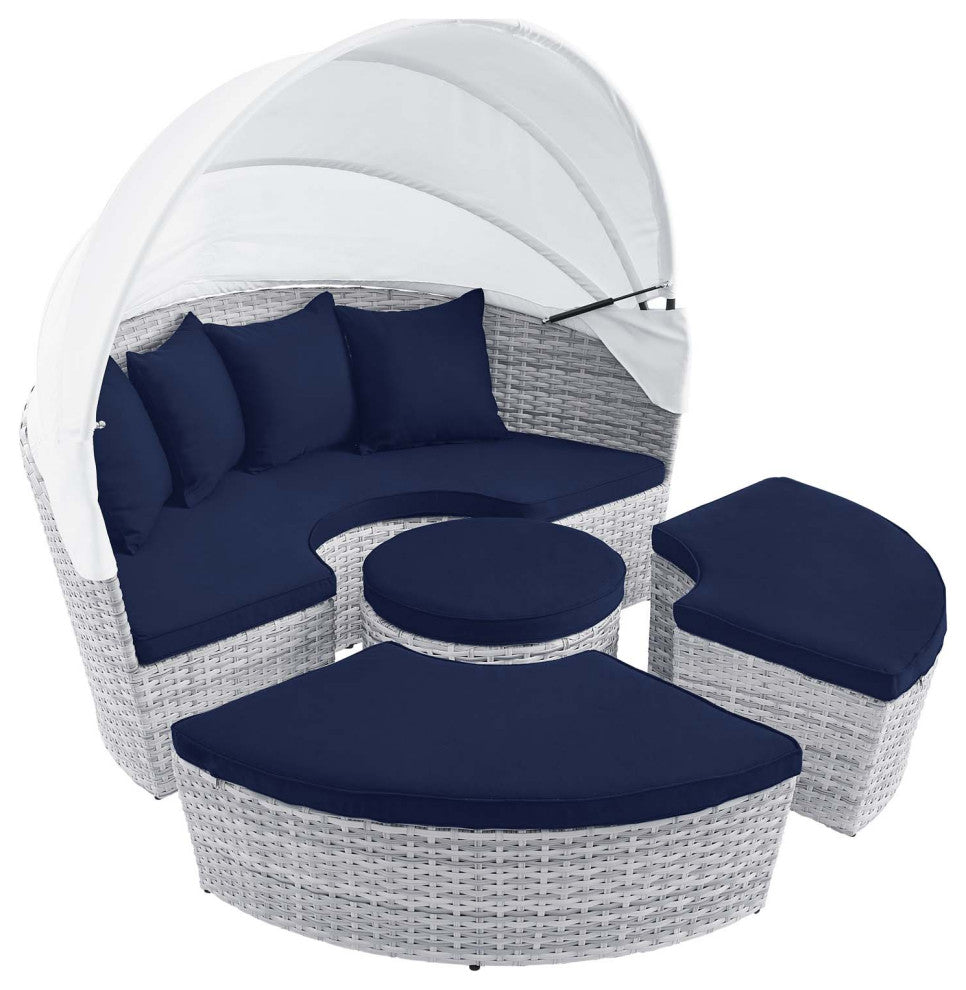 Scottsdale Canopy Sunbrellaï¿½ Outdoor Patio Daybed Light Gray Navy -4443