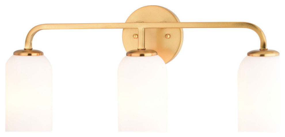 Shelby 3-Light Gold Brass Transitional Bathroom Vanity Fixture White Glass