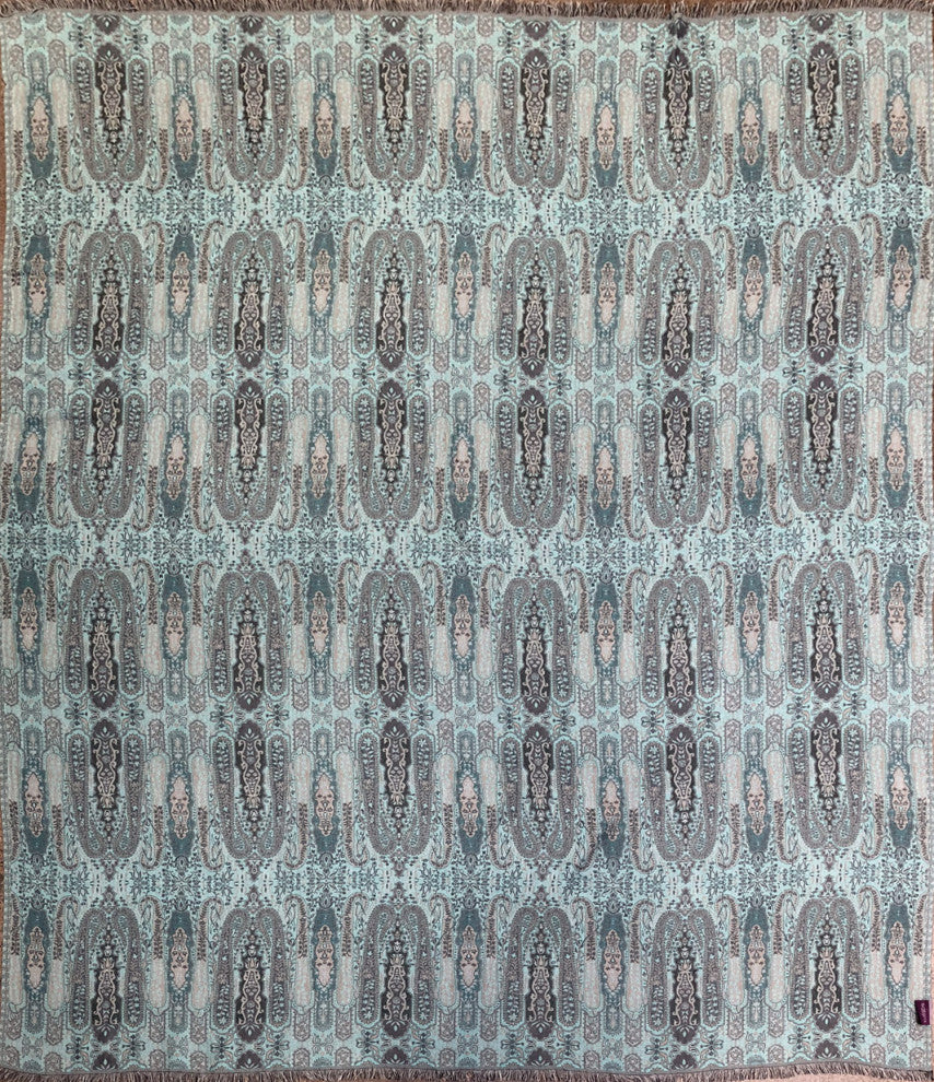 Woven Cotton Paisley Throw, Aqua