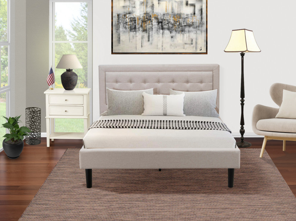2Pc Fannin Queen Bedroom Set, 1 Queen Bedframe, Small End Table, Mist Beige