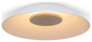 Volo 18" Flush Mount, Blanc, White Washed Oak Disc, Integrated LED, 2700K