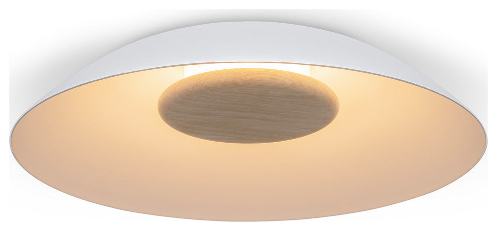 Volo 18" Flush Mount, Blanc, White Washed Oak Disc, Integrated LED, 2700K