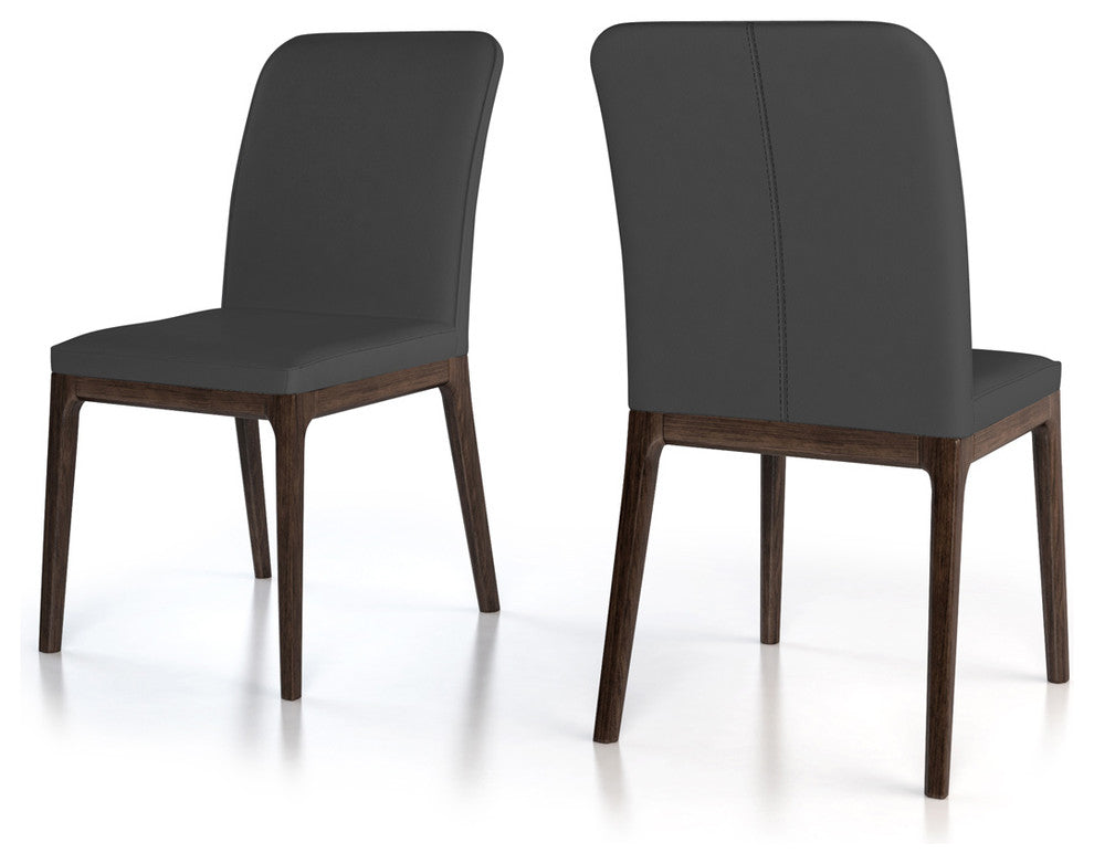 Modern Italian Leather Dining Chairs, Walnut, Set of 4, Charcoal