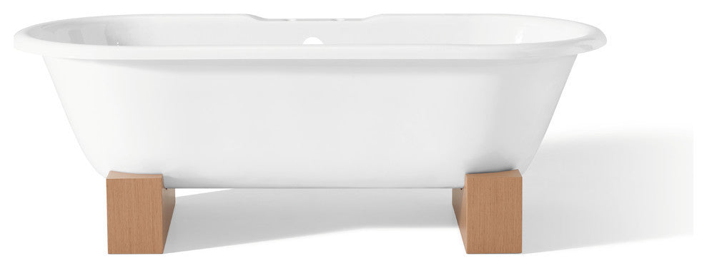 Cheviot Products Regal Cast Iron Bathtub With Wooden Base and Faucet Holes