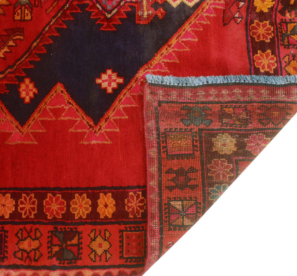 Fine Vintage Distressed Marjorie Red/Navy Runner, 4'7x10'4