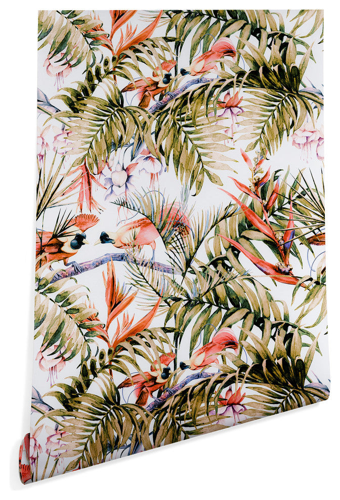 Deny Designs Marta Barragan Camarasa Exotic Birds Wallpaper, Green, 2'x10'