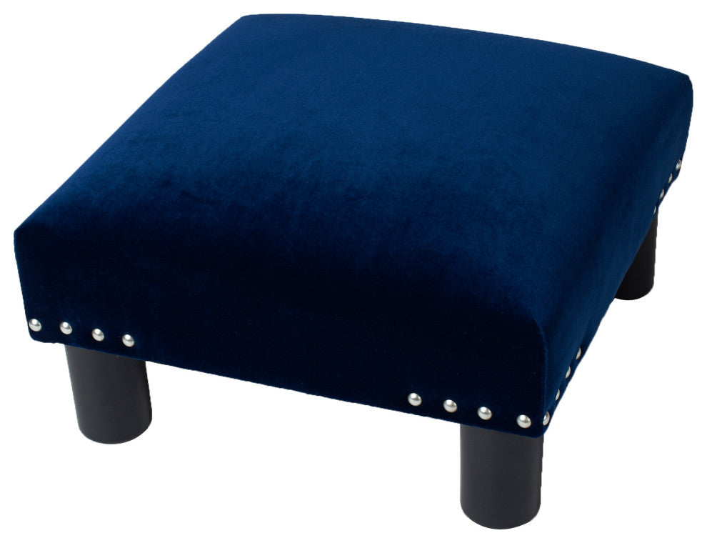 Jules 16" Square Footstool Accent Ottoman, Navy Blue Velvet