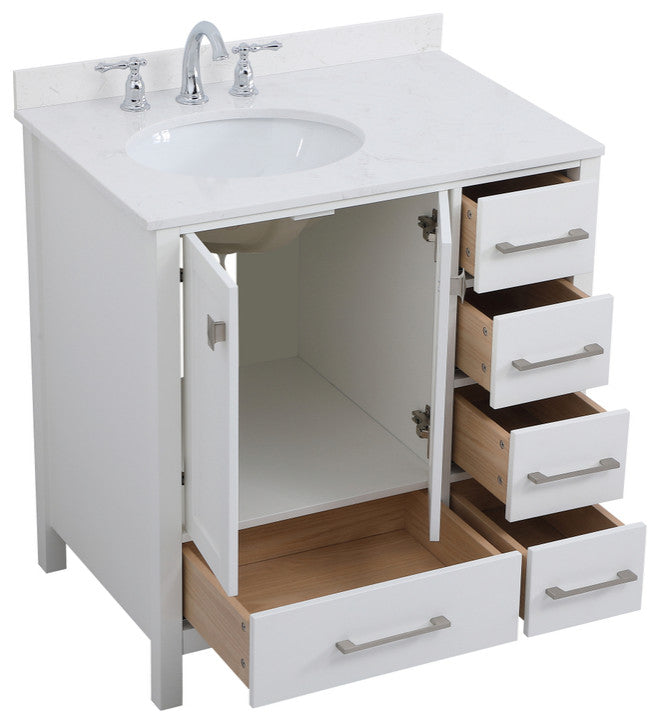 Iris 32" Single Bathroom Vanity, White With Backsplash