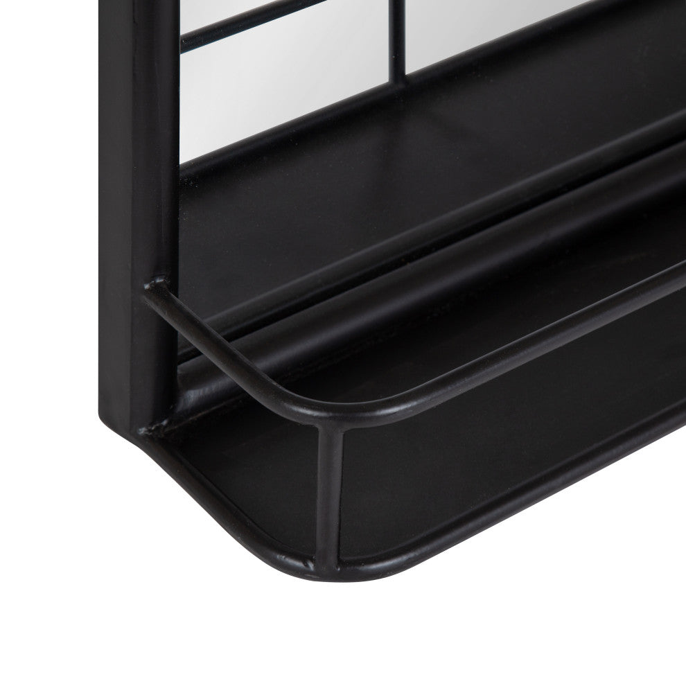 Estero Metal Framed Radius Rectangle Wall Mirror With Shelf, Black 18x30
