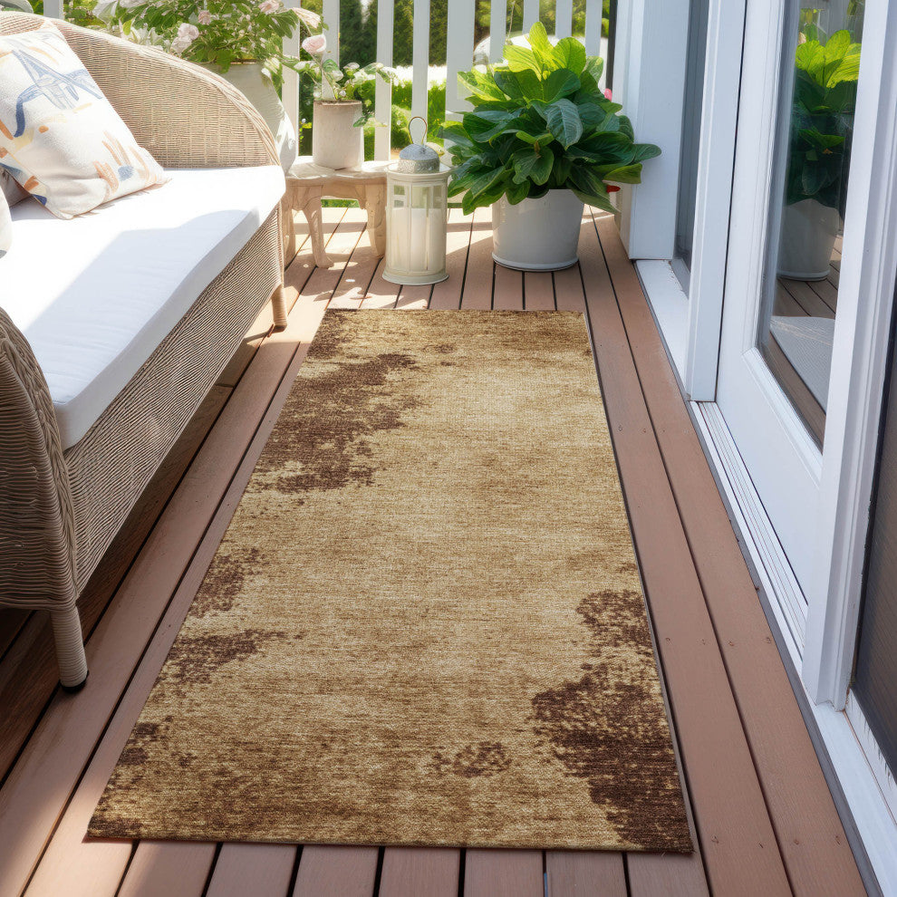 Machine Washable Indoor/Outdoor Chantille ACN1913 Mocha 2'3" x 7'6" Runner Rug