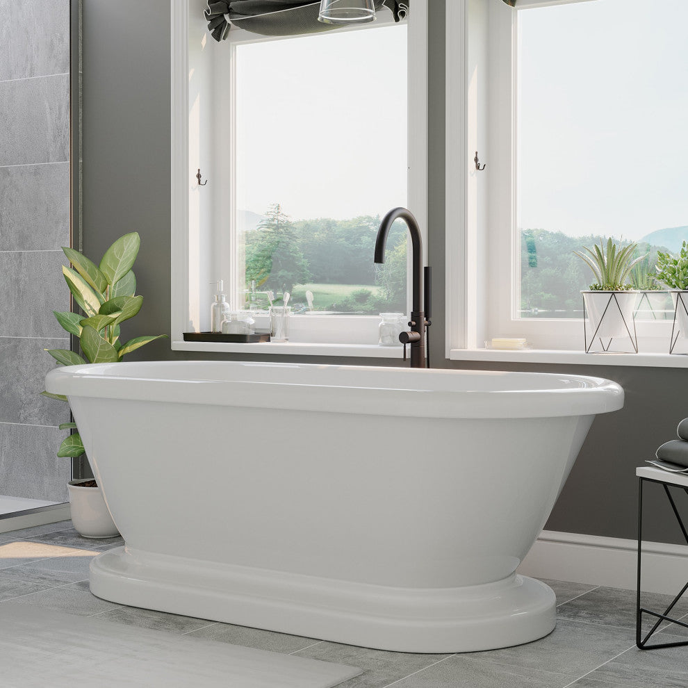 Acrylic Double Ended Pedestal Bathtub 60" X 30" With No Faucet Drillings