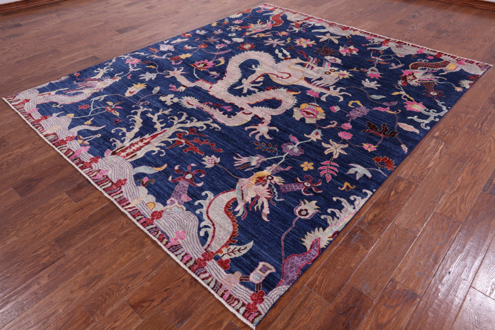 Hand Knotted Dragon Design Wool Rug 8' 0" X 9' 7" - Q12662