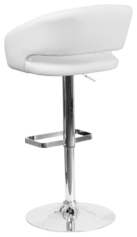 Adjustable Height Barstool With Chrome Base, White, Vinyl