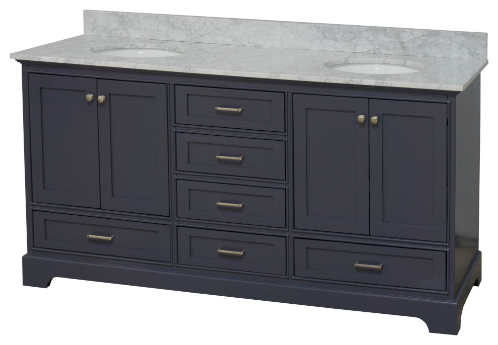 Harper 72" Double Bathroom Vanity, Marine Gray, Carrara Marble