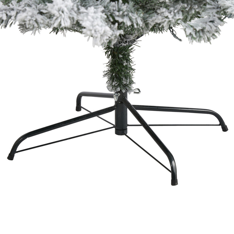 8' Flocked Rock Springs Spruce Faux Xmas Tree W/Lights & Bendable Branches