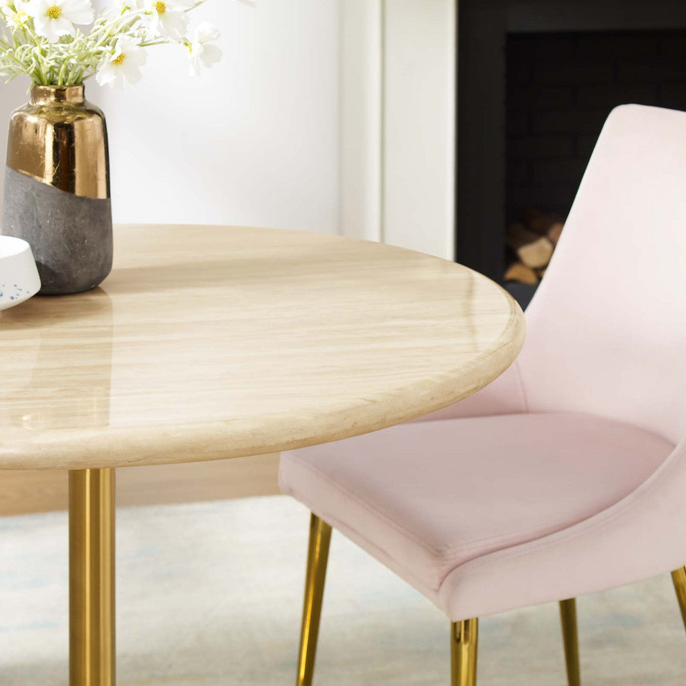 Lippa 36" Round Artificial Travertine Dining Table, Gold Travertine