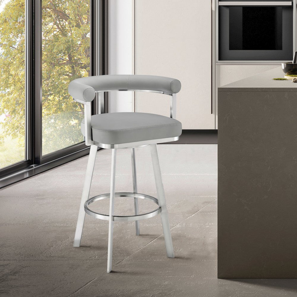 Magnolia Swivel Counter or Bar Stool in Faux Leather and Metal