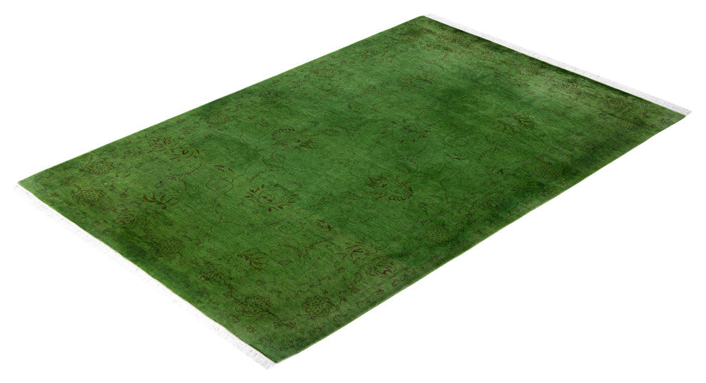 Overdyed One-of-a-Kind Hand-Knotted Area Rug Green, 4' 3" x 6' 4"