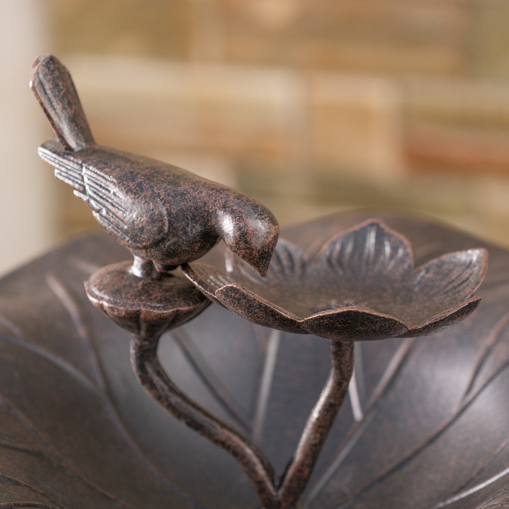 GDF Studio Lancaster Outdoor Bronze Aluminum Top Bird Bath With Iron Base