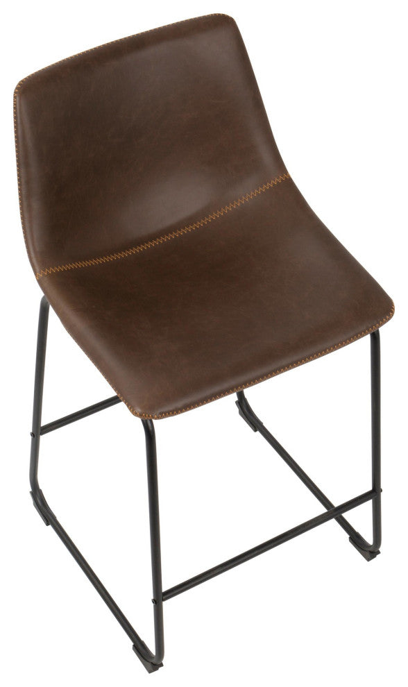 Duke Counter Stool, Set of 2, Black/Espresso/Orange Stitch