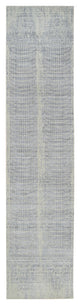 Gray, Jacquard Hand Loomed, Wool and Plant Based Silk, Runner, Rug, 2'6" x 12'0"