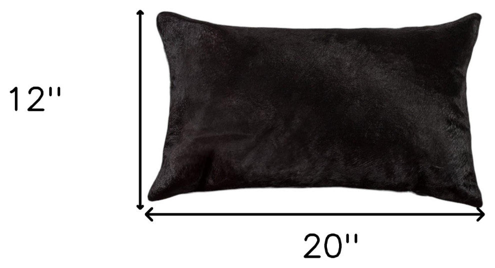 12" X 20" X 5" Black Cowhide  Pillow