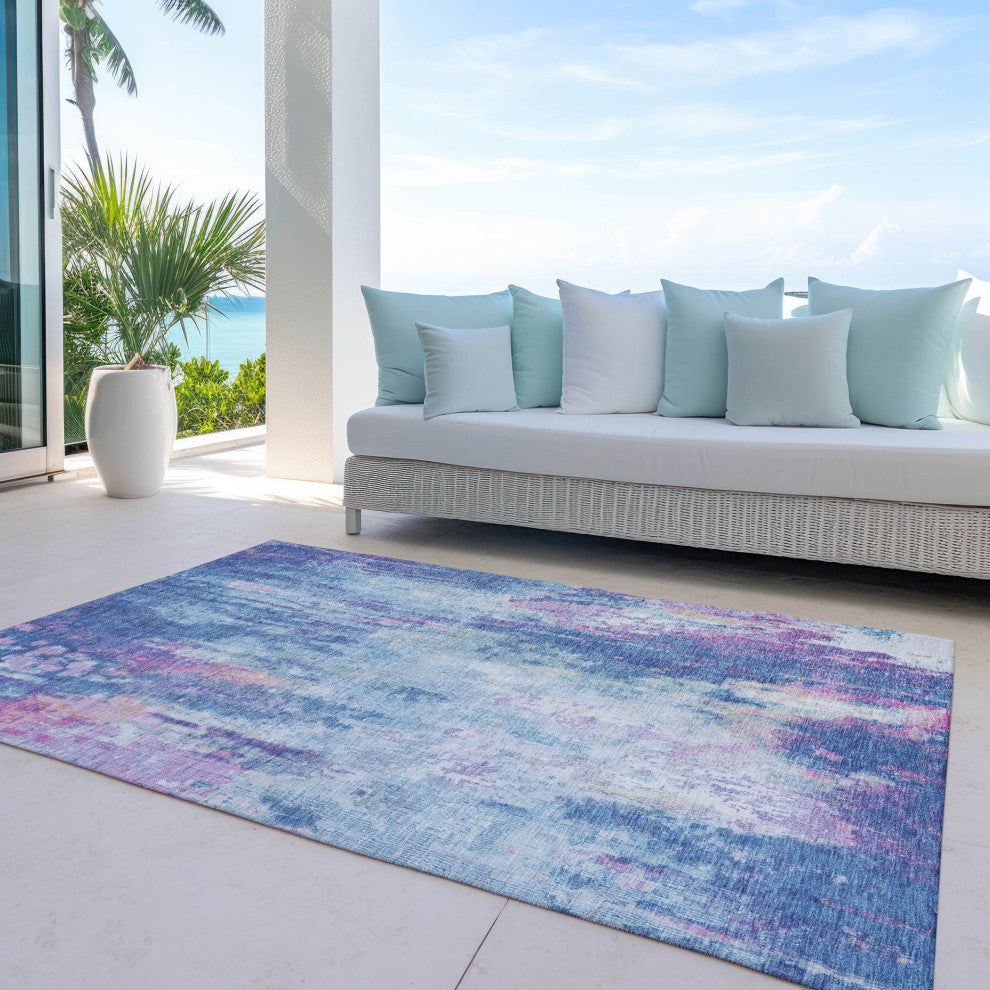 Machine Washable Indoor/Outdoor Chantille ACN1640 Blue 9' x 12' Rug