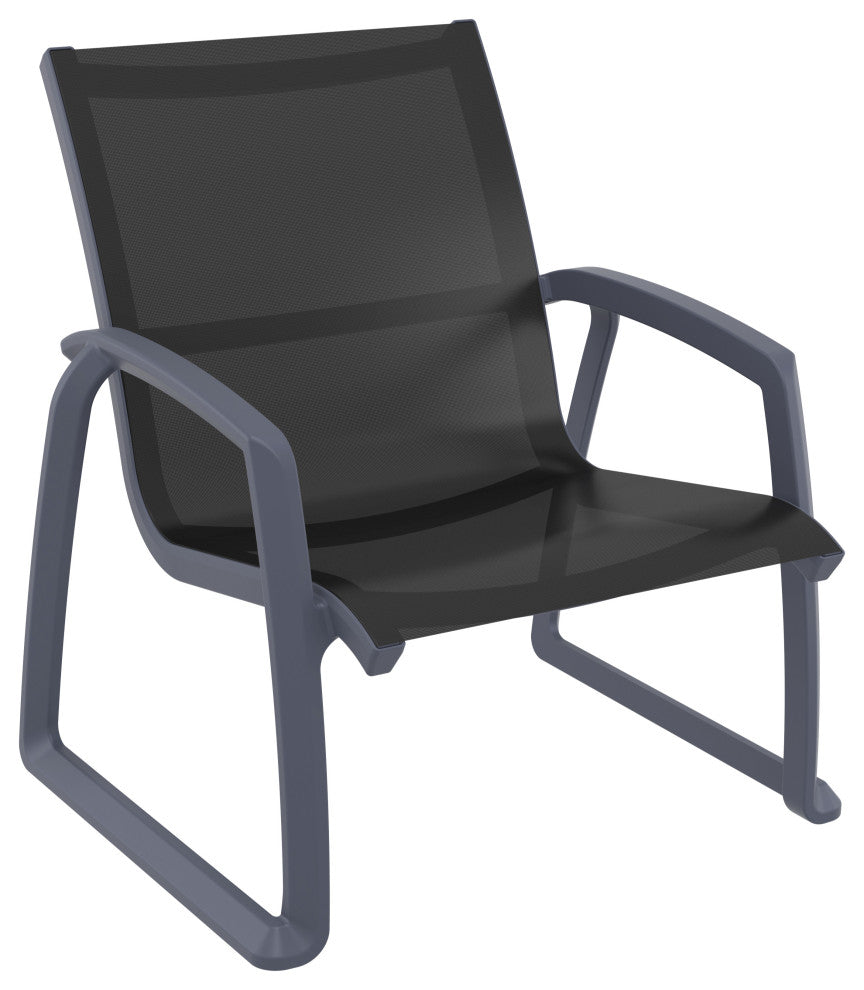 Pacific Club Arm Chair Frame Black Sling Set of 2, Dark Gray-Black