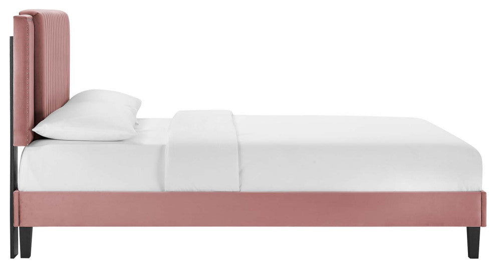 Zahra Channel Tufted Performance Velvet King Platform Bed, Dusty Rose