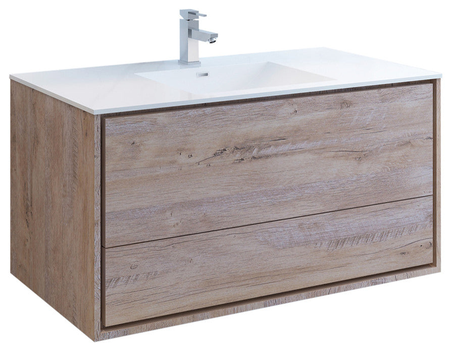 Fresca Catania 48" Natural Wood Wall Hung Cabinet With Integrated Sink