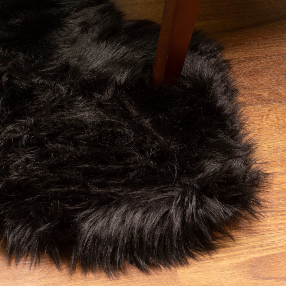 Plush and Soft Faux Sheepskin Fur Shag Area Rug, Black, 2'' X 4'' Sheespkin