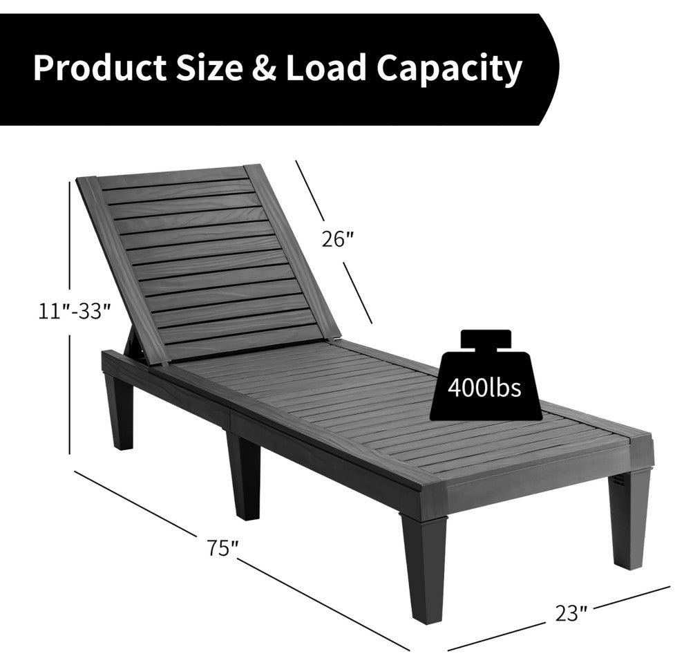 Costway Patio Lounge Chair Chaise Recliner Weather Resistant Adjustable Black