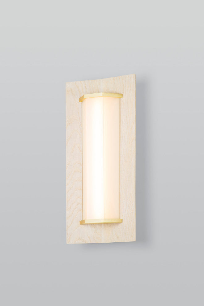 Penna 16" LED Sconce, Distressed Brass, White Washed Oak, 3500k