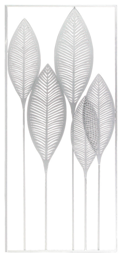 Metal Wall Art of Leaves With Frame, Portrait Orientation