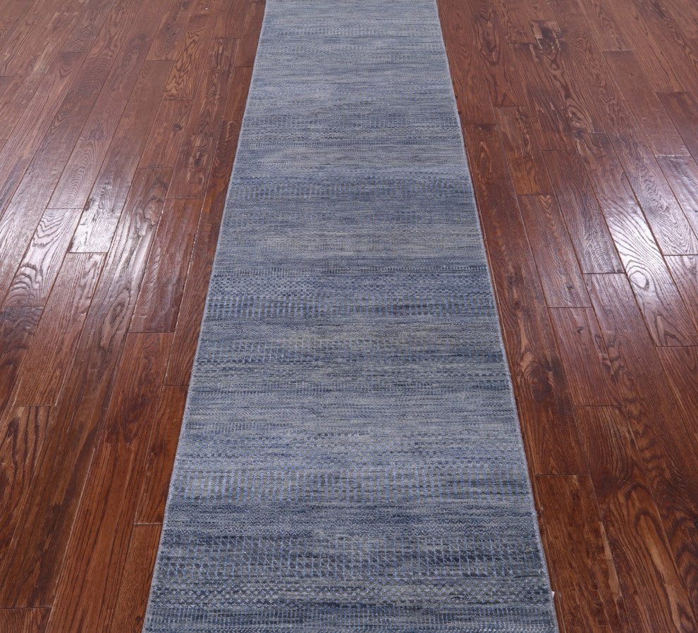 2' 7" X 13' 9" Savannah Grass Handmade Wool and Silk Runner Rug Q11942
