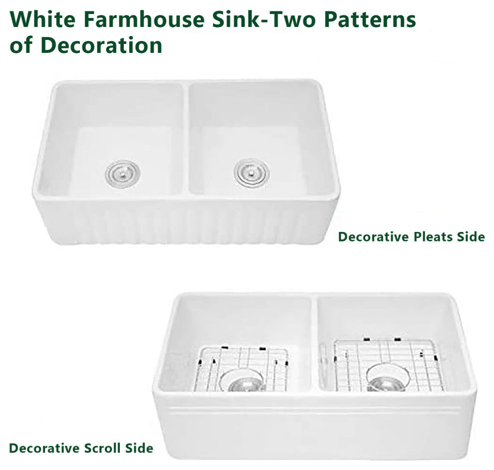 33" x 18" Fireclay Single Bowl Farmhouse Apron Kitchen Sink with Accessories