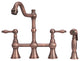 Two-Handles Copper Bridge Kitchen Faucet with Side Sprayer, American Bronze