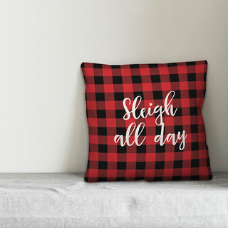 Sleigh All Day, Buffalo Check Plaid 18x18 Throw Pillow