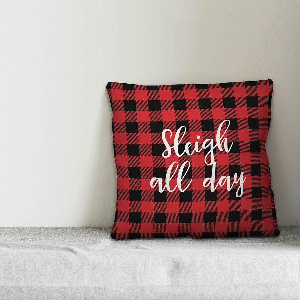 Sleigh All Day, Buffalo Check Plaid 18x18 Throw Pillow