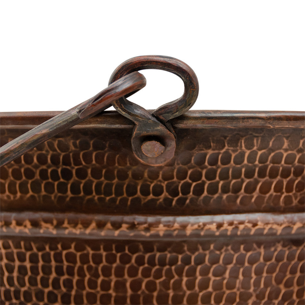 16" Round Bucket Vessel Hammered Copper Sink With Handles