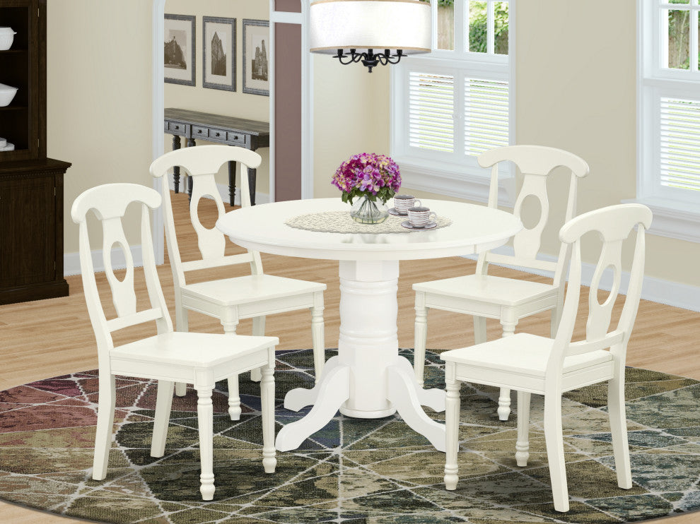 Shke5-Lwh-W 5Pc Round 42 Inch Table And 4 Panel Back Chairs