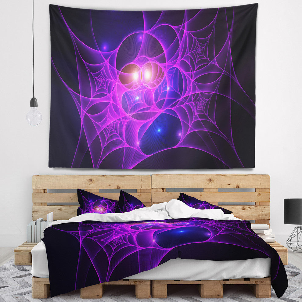 Bright Purple Fractal Cobweb Abstract Wall Tapestry, 39"x32"