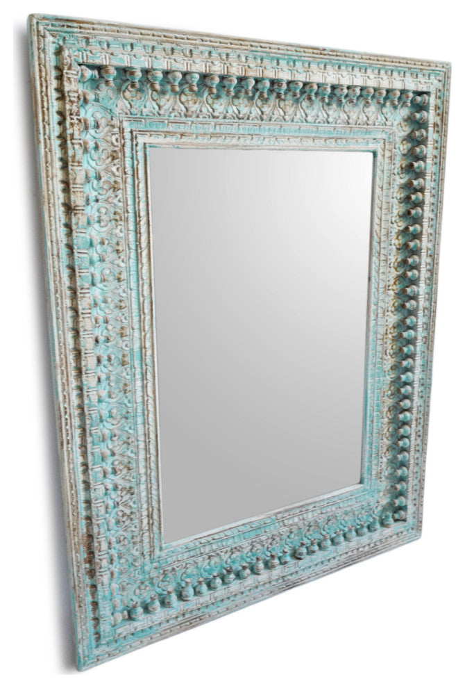 Blue Wash Carved Moulding Mirror