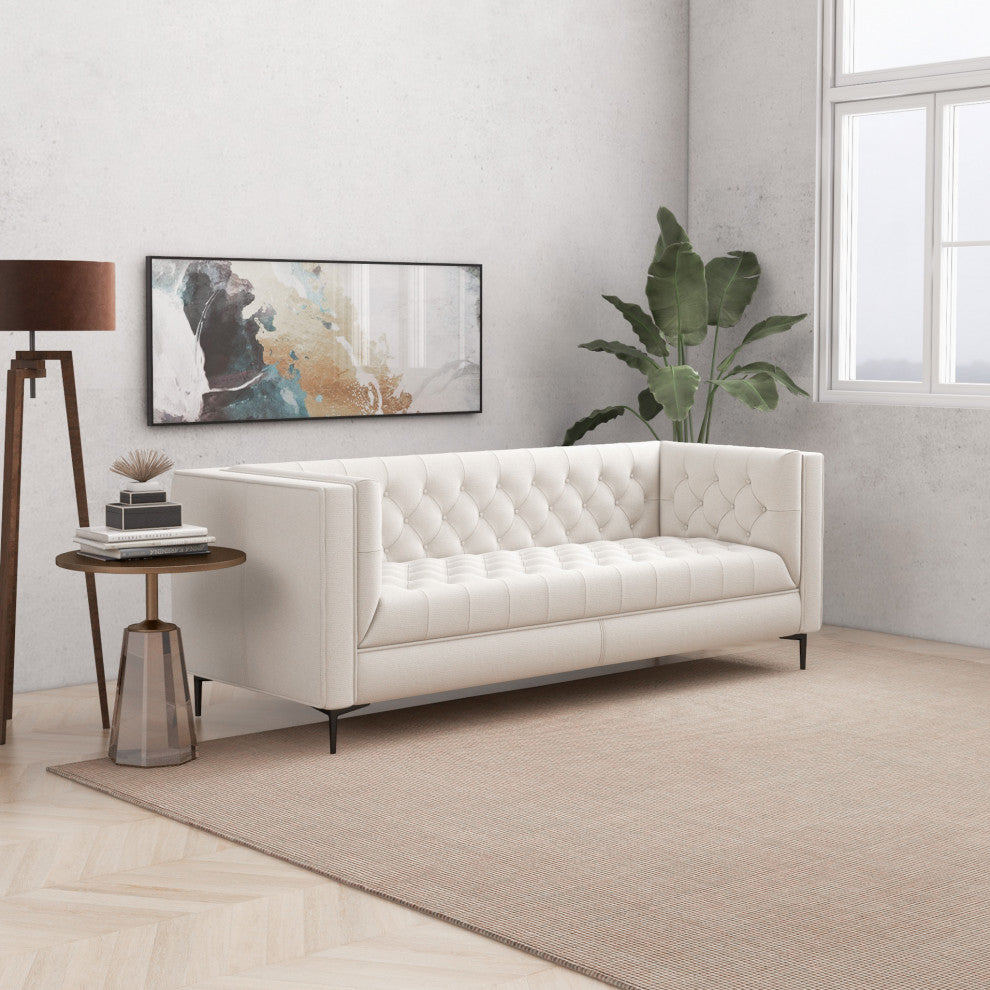 Houston Mid-Century Modern Luxury Chesterfield French Boucle Sofa, Cream