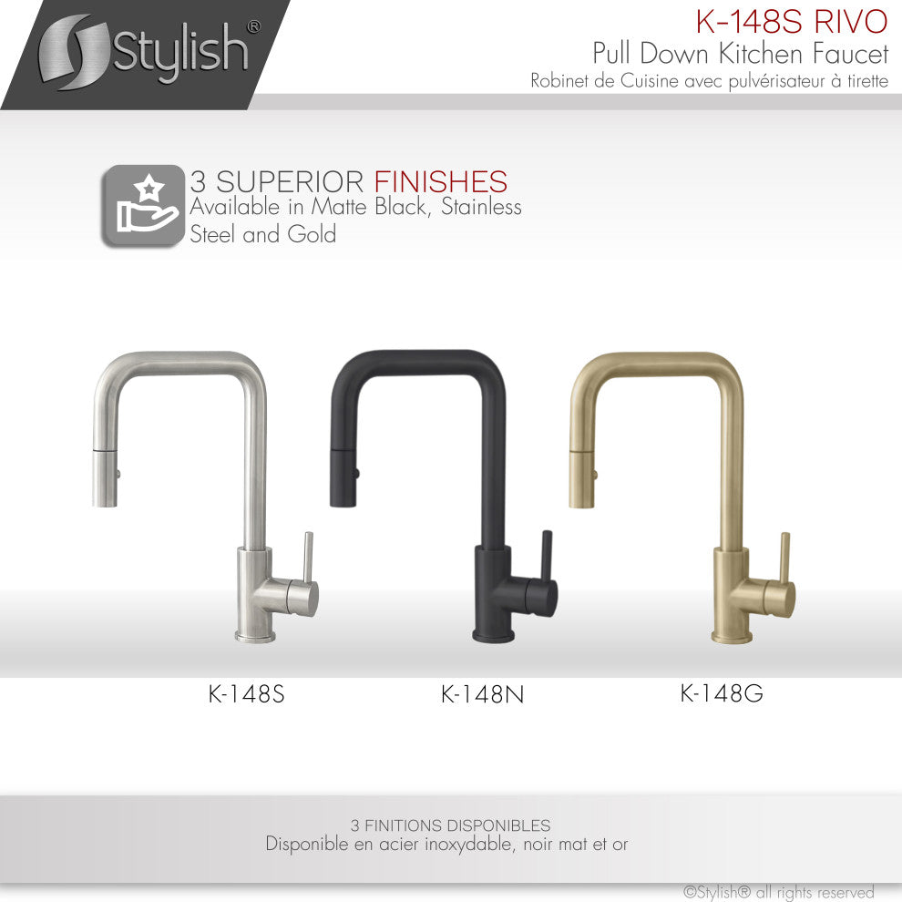 STYLISH Single Handle Pull-Down Dual Mode Kitchen Faucet Stainless Steel Brushed