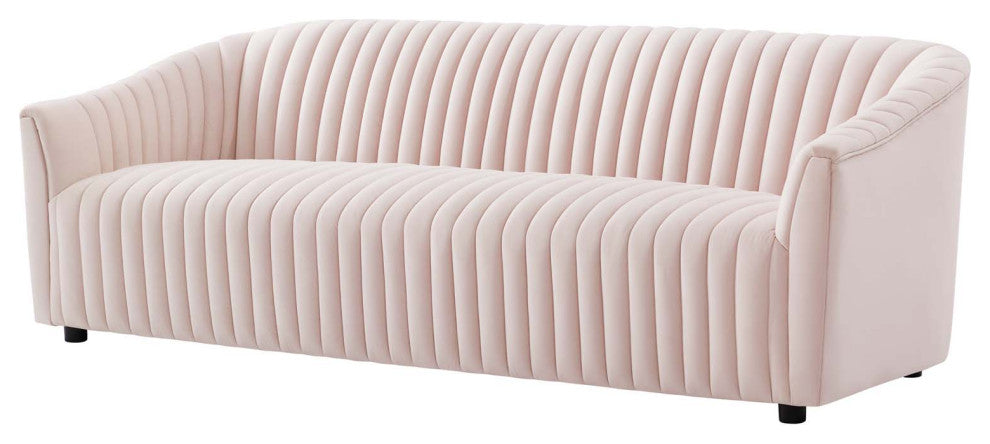 Tufted Sofa, Pink, Velvet, Modern, Mid Century Living Hotel Lounge Cafe Lobby