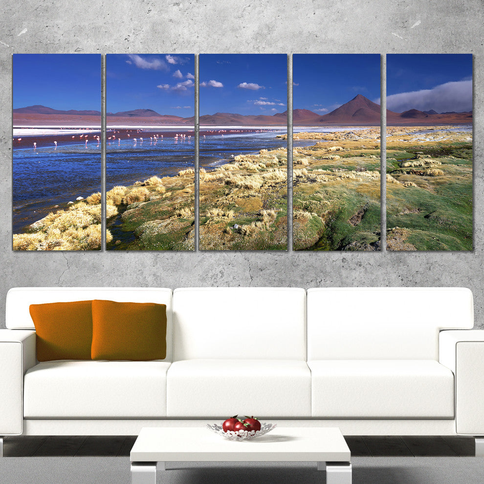 "Colorada Lagoon And Pabellon Volcano" Beach Wall Art, 5 Panels, 60"x28"